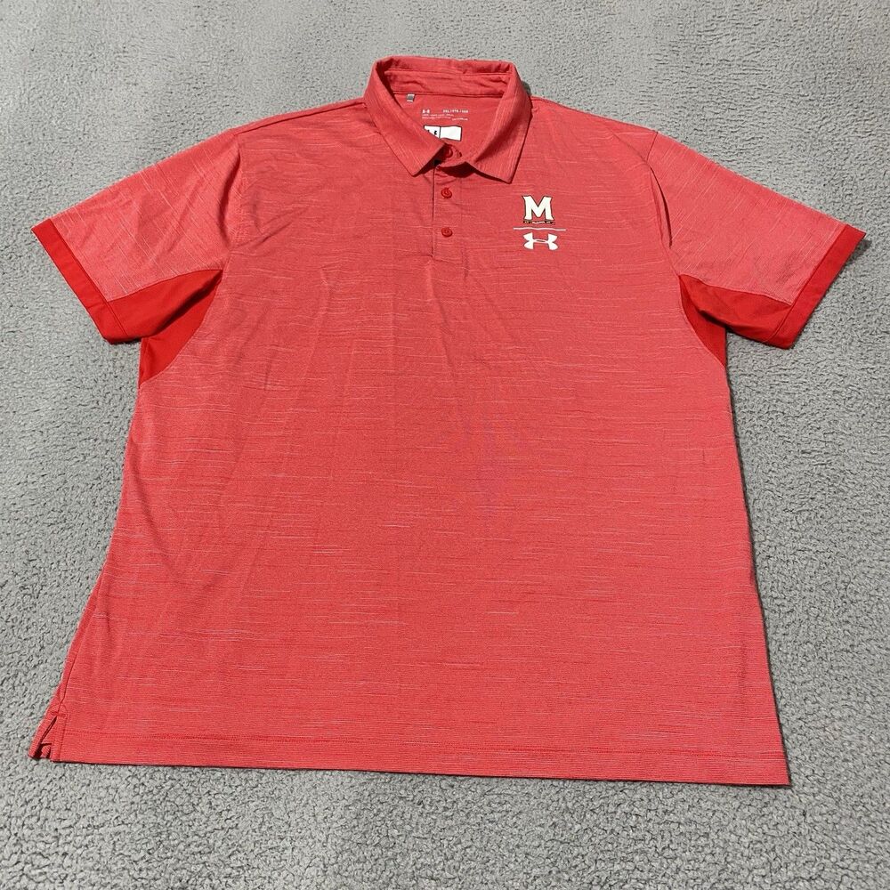 Maryland Terrapins Polo Shirt Under Armour Men 2XL XXL Red Logo Performance Golf